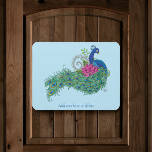 Elegant Peacock Lotus Flower Ornate Blue Henna Door Sign