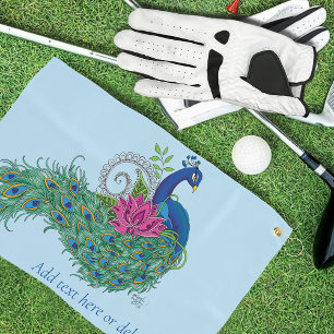 Elegant Peacock Lotus Flower Ornate Blue Henna Golf Towel
