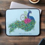 Elegant Peacock Lotus Flower Ornate Blue Henna Laptop Sleeve<br><div class="desc">This elegant illustration showcases a graceful peacock adorned with flowing, detailed ornate feathers, and paired with a vibrant fuchsia lotus flower with henna. Rich in symbolism, the peacock represents beauty, confidence, and renewal, while the lotus signifies purity and spiritual growth. Perfect for lovers of nature-inspired art, bohemian décor, and spiritual...</div>