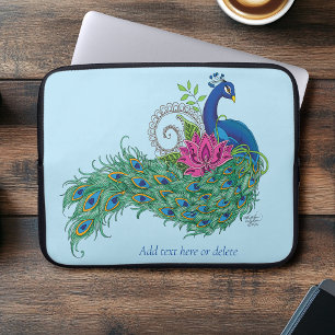 Elegant Peacock Lotus Flower Ornate Blue Henna Laptop Sleeve