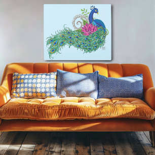 Elegant Peacock Lotus Flower Ornate Blue Henna Metal Print