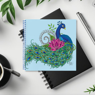 Elegant Peacock Lotus Flower Ornate Blue Henna Notebook