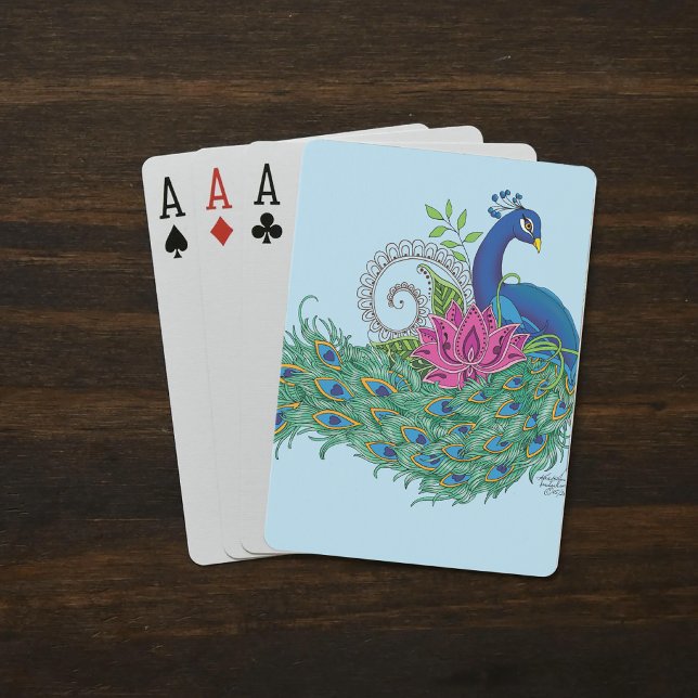 Elegant Peacock Lotus Flower Ornate Blue Henna Poker Cards (Creator Uploaded)