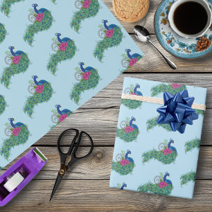 Elegant Peacock Lotus Flower Ornate Blue Henna Wrapping Paper
