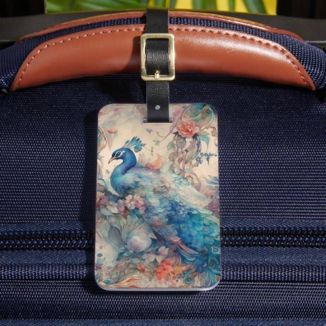 Elegant Peacock Luggage Tag (Front Insitu 2)
