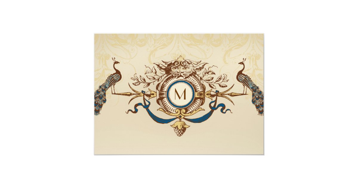 Elegant Peacock Monogram Vintage Wedding Invites Zazzle Com Colorful icons set on dark blue background vector. elegant peacock monogram vintage