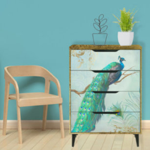 Elegant Peacock n Feathers Blue Gold Decoupage Tissue Paper