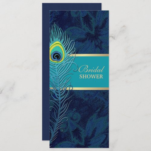 Elegant Peacock Navy Blue Bridal Shower Invitation