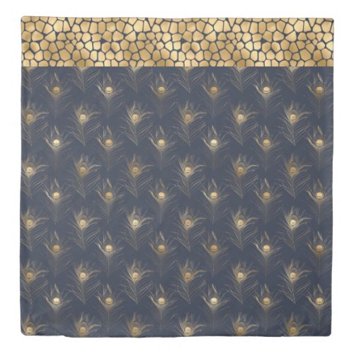 Elegant Peacock Navy Blue Gold Stylish Duvet Cover