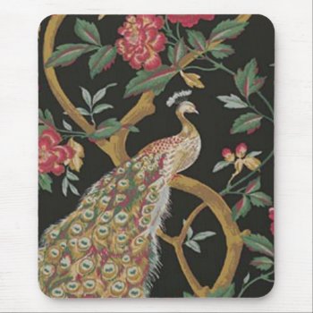 Elegant Peacock On Black Mouse Pad by atteestude at Zazzle