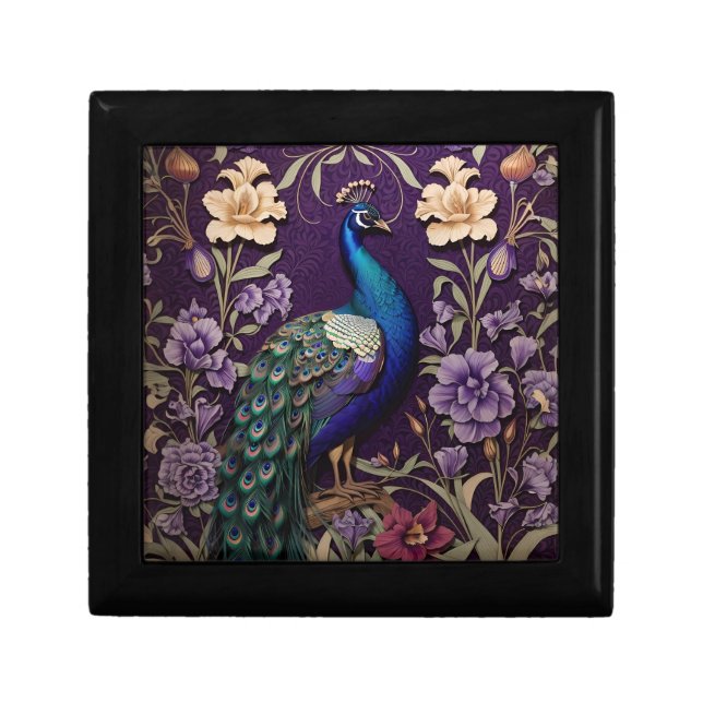 Elegant Peacock On Purple William Morris Inspired Gift Box (Front)