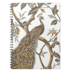 Elegant Peacock On White Spiral Notebook