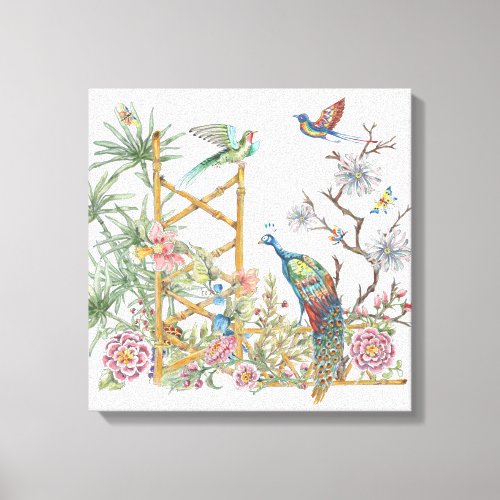 Elegant Peacock Oriental Flower Garden Chinoiserie Canvas Print