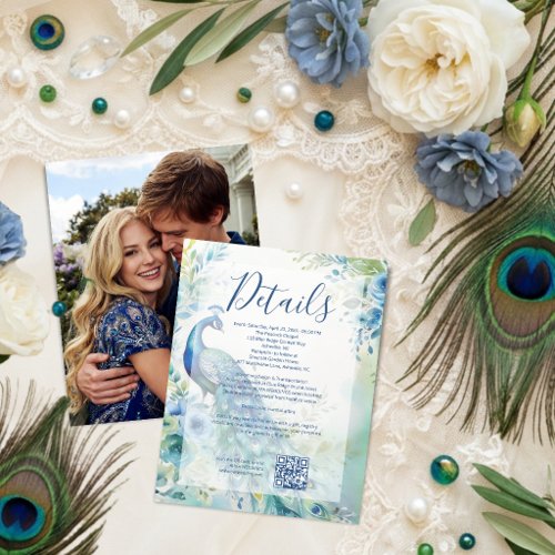 Elegant Peacock Photo Arch Wedding QR TLW26 RSVP Card