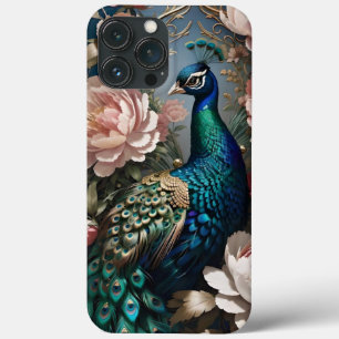 Elegant Peacock Pink Peonies iPhone 13 Pro Max Case