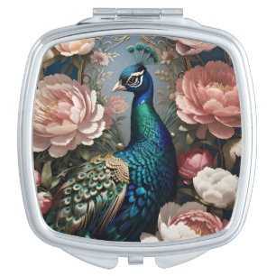 Elegant Peacock Pink Peonies Compact Mirror