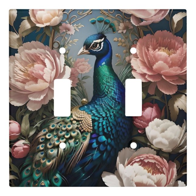 Elegant Peacock Pink Peonies  Light Switch Cover (Front)
