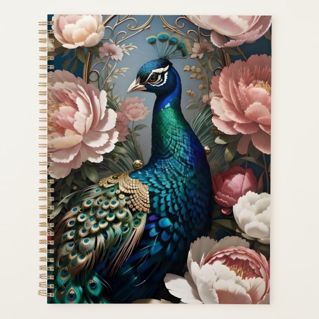 Elegant Peacock Pink Peonies  Planner (Front)