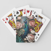 Elegant Peacock Pink Peonies  Playing Cards