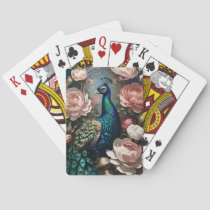 Elegant Peacock Pink Peonies  Poker Cards