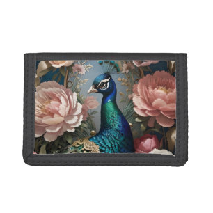 Elegant Peacock Pink Peonies  Trifold Wallet