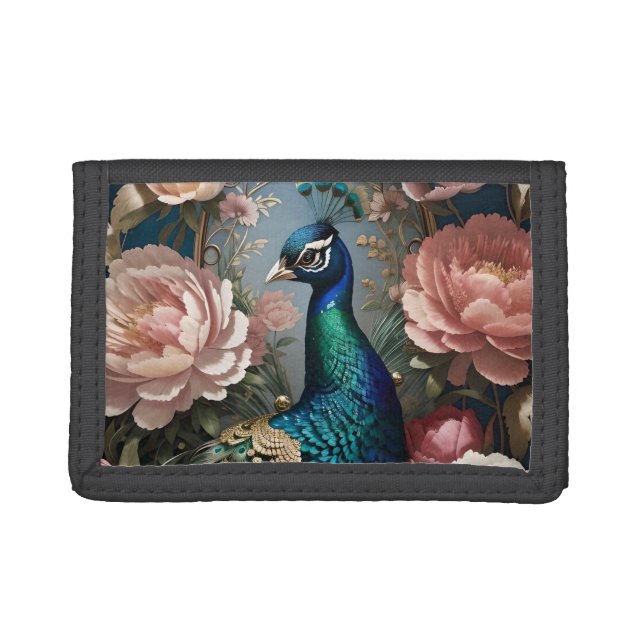 Elegant Peacock Pink Peonies  Trifold Wallet (Front)
