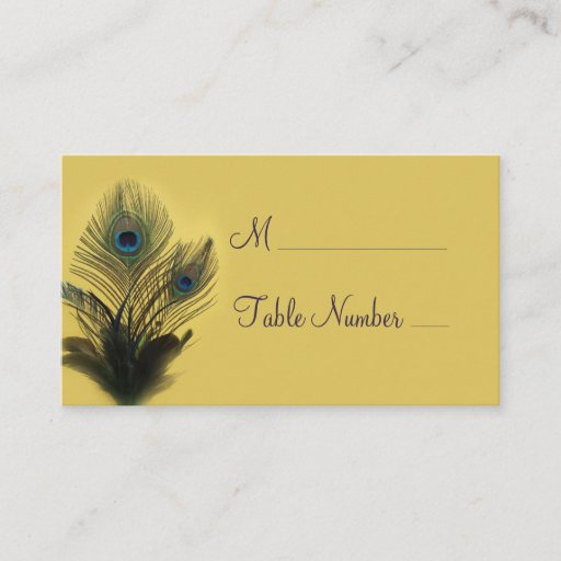 Customizable Elegant Peacock Place Card (yellow) Business Card