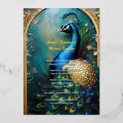 Elegant peacock real foil vintage indian luxury foil invitation