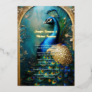Elegant peacock real foil vintage indian luxury invitation