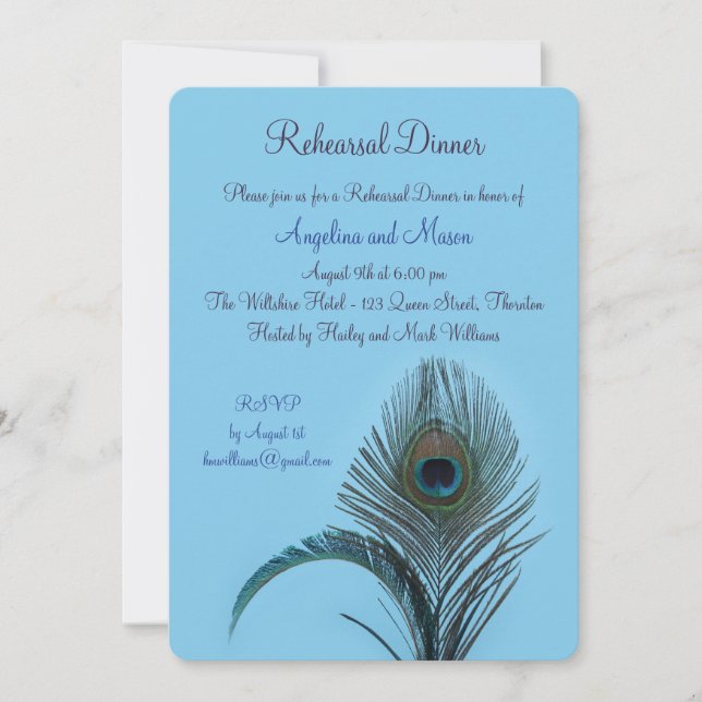 Elegant Peacock Rehearsal Dinner (turquoise) Invitation (Front)
