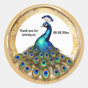 Elegant peacock round watercolor art nouveau classic round sticker