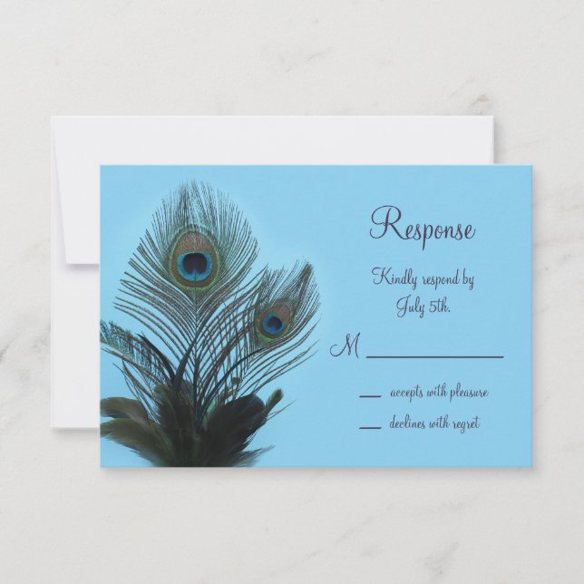Elegant Peacock RSVP (turquoise) Card (Front)