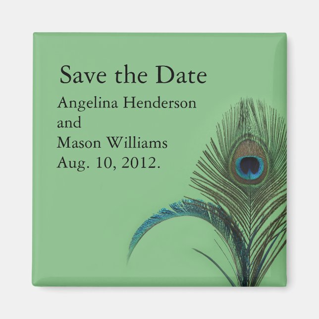 Elegant Peacock Save the Date Magnet (green) (Front)