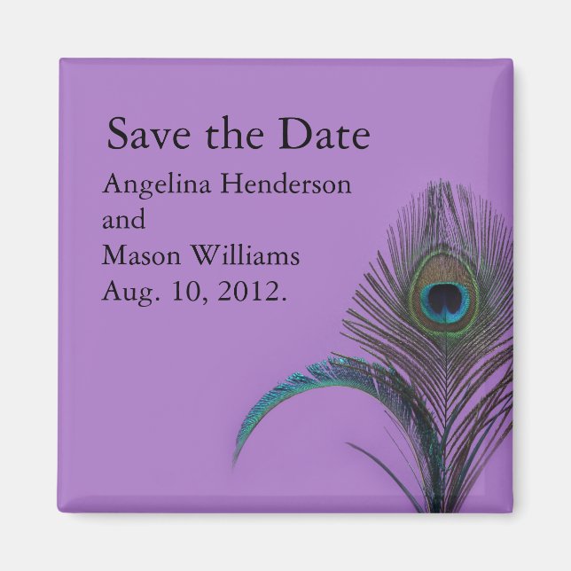 Elegant Peacock Save the Date Magnet (purple) (Front)