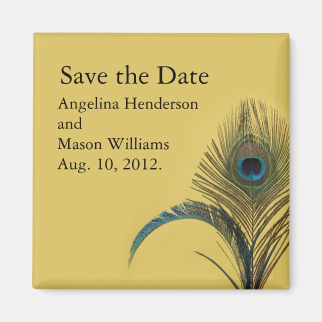 Elegant Peacock Save the Date Magnet (yellow) (Front)
