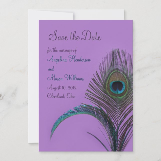 Elegant Peacock Save the Date (purple) (Front)