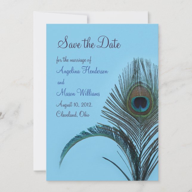 Elegant Peacock Save the Date (turquoise) (Front)