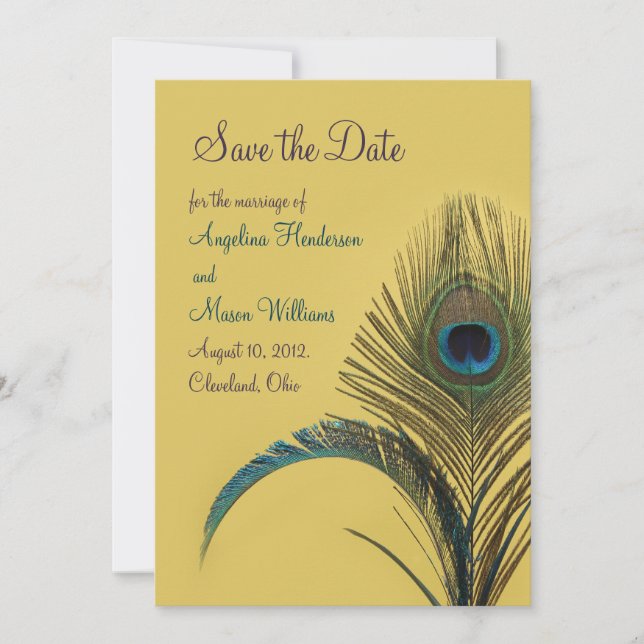Elegant Peacock Save the Date (yellow) (Front)