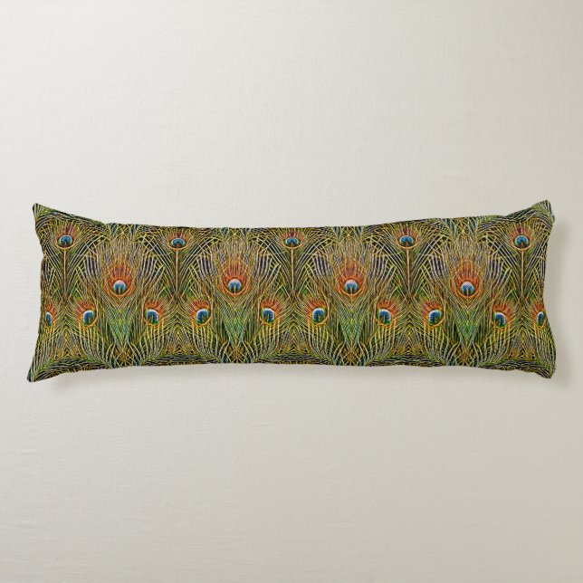 Elegant Peacock Stylish Gold Feathers Pattern Body Pillow (Front)