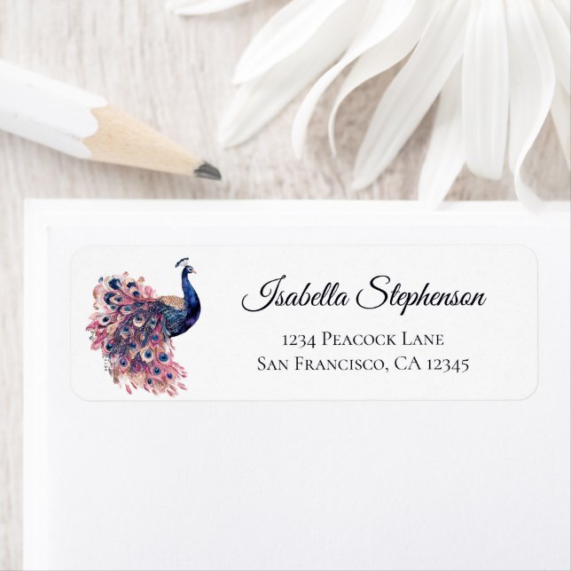 Elegant Peacock Stylish Return Address Label (Insitu)