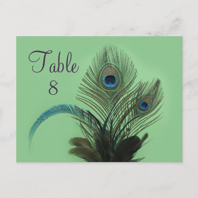 Elegant Peacock Table Number (green) (Front)