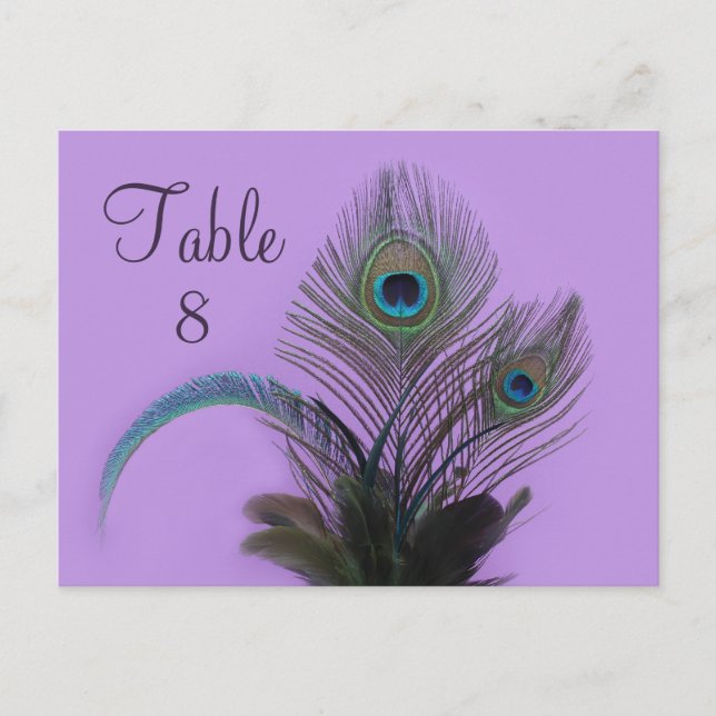 Elegant Peacock Table Number (purple) (Front)