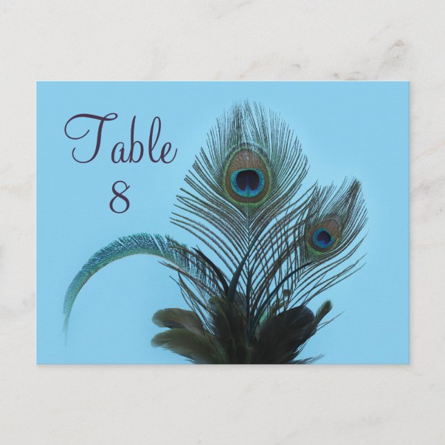 Elegant Peacock Table Number (turquoise) (Front)
