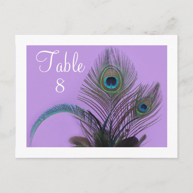 Elegant Peacock Table Number - white border (Front)