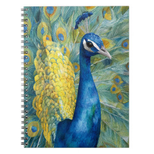 Elegant Peacock Teal Gold Feather Art Notebook