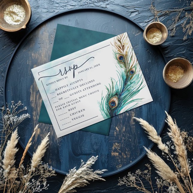 Elegant Peacock & Teal - Lavish RSVP Card (Creator Uploaded)