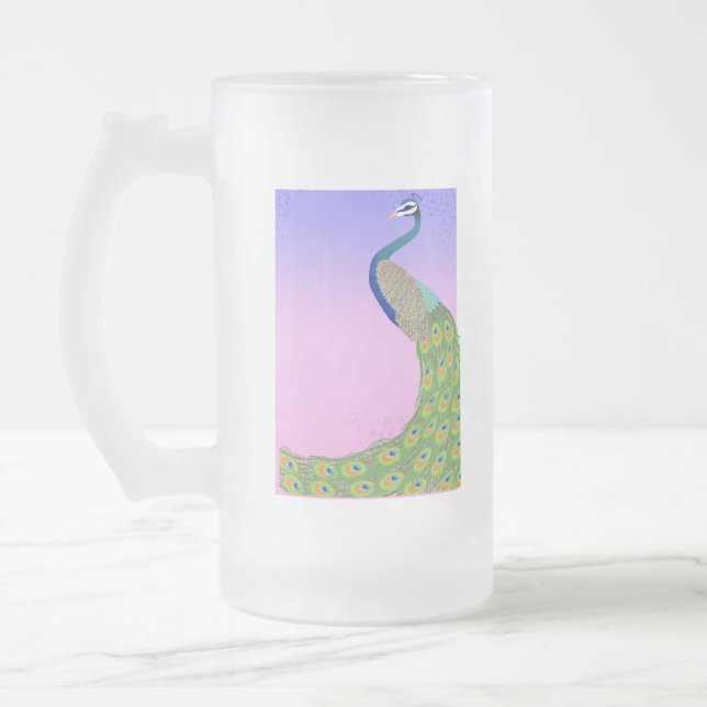 Elegant Peacock Theme Bridal Shower Frosted Glass Beer Mug (Left)
