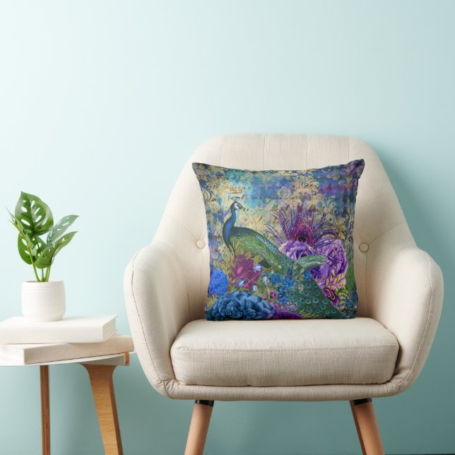 Elegant Peacock Throw Pillow (Chair)