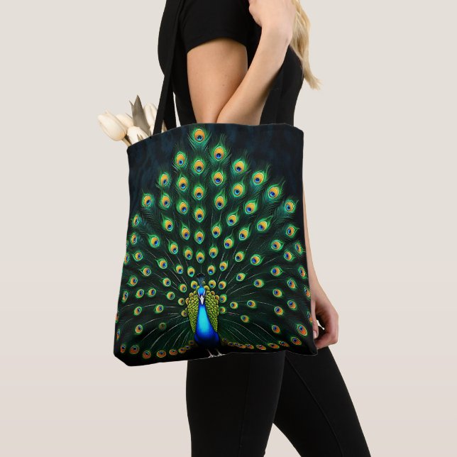 Elegant Peacock Tote Bag (Close Up)