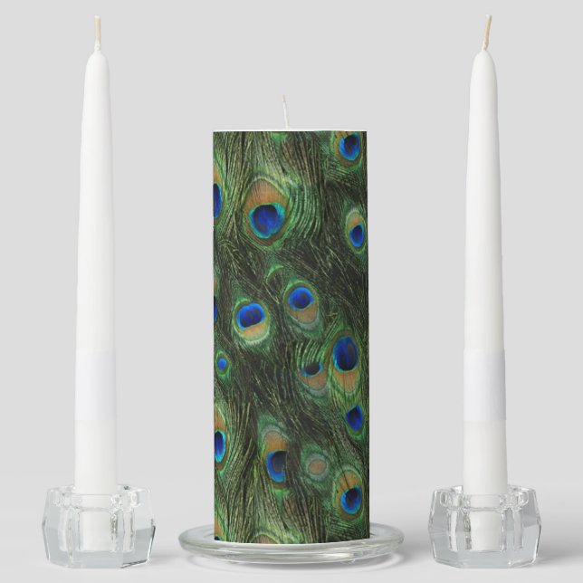 Elegant Peacock Unity Candle Set (Front)